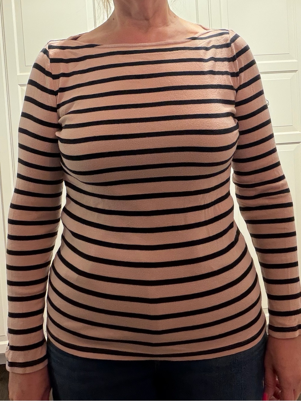 Striped Long Sleeve Top - Peach  and Black